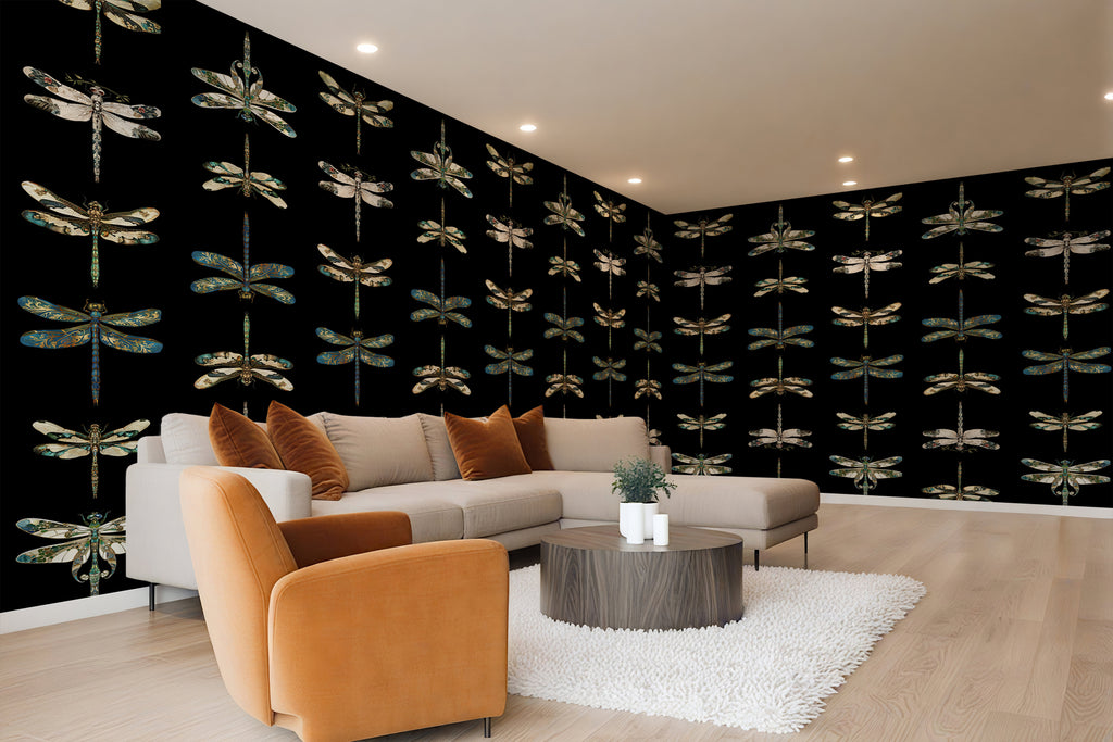 Mystic Dragonfly — Classic Stripes Luxury Wallpaper Mural