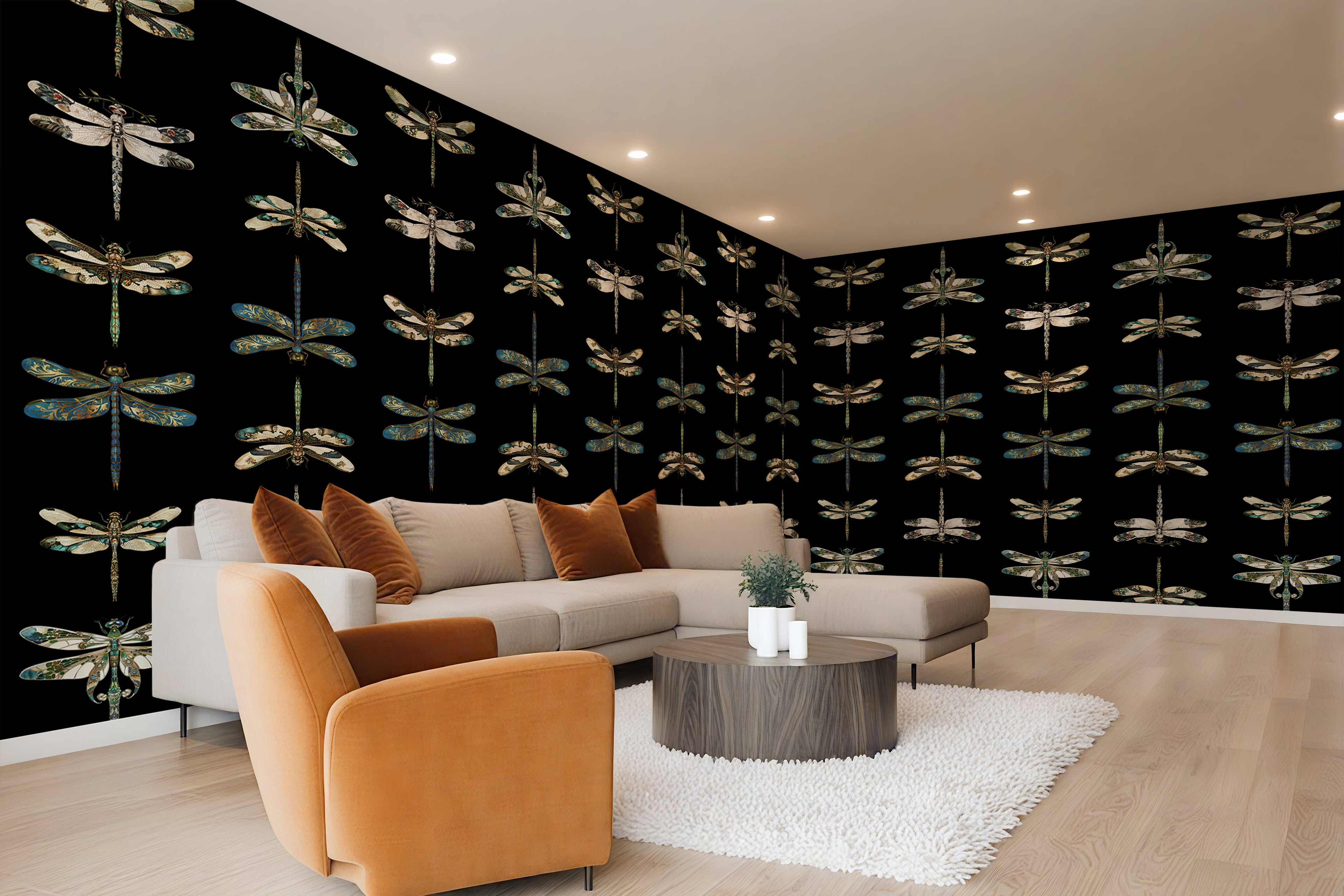 Mystic Dragonfly — Classic Stripes Luxury Wallpaper Mural