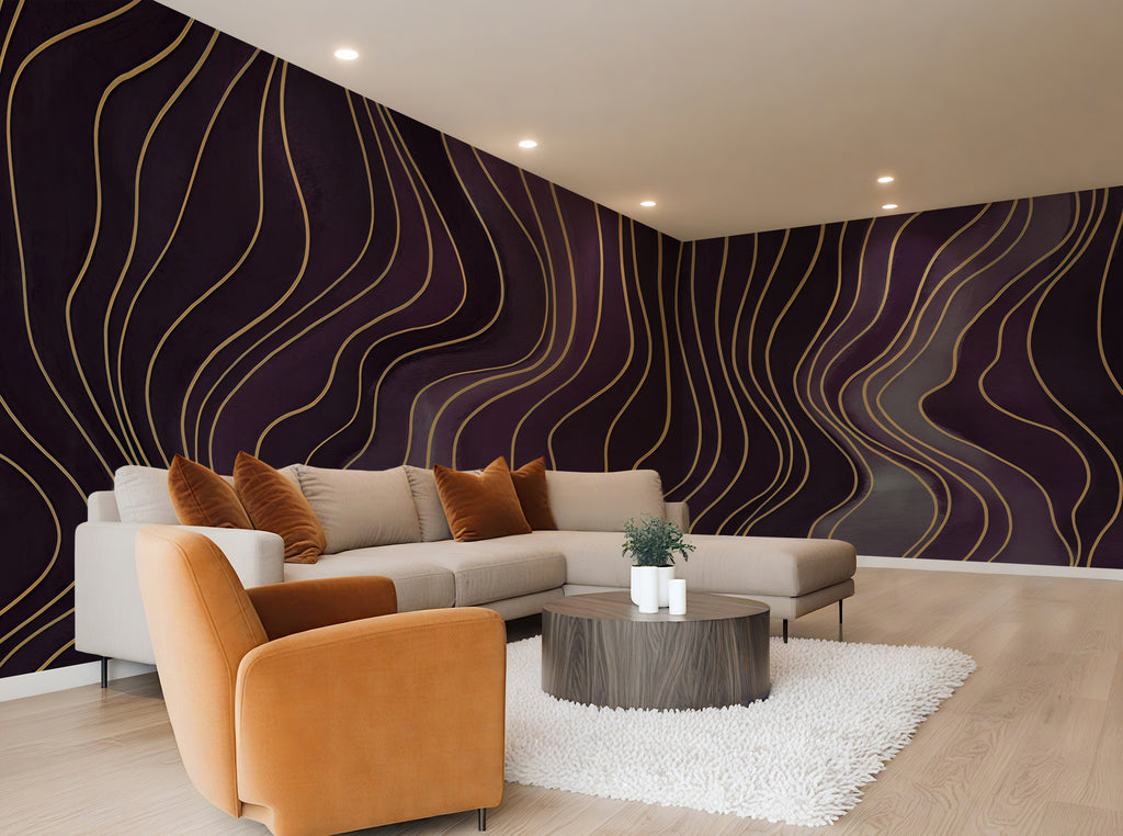 Amethyst Wavy Lines - Abstract Luxury Wallpaper Mural