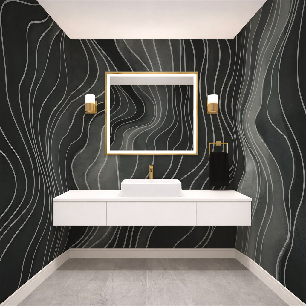 Charcoal Wavy Lines - Abstract Luxury Wallpaper Mural