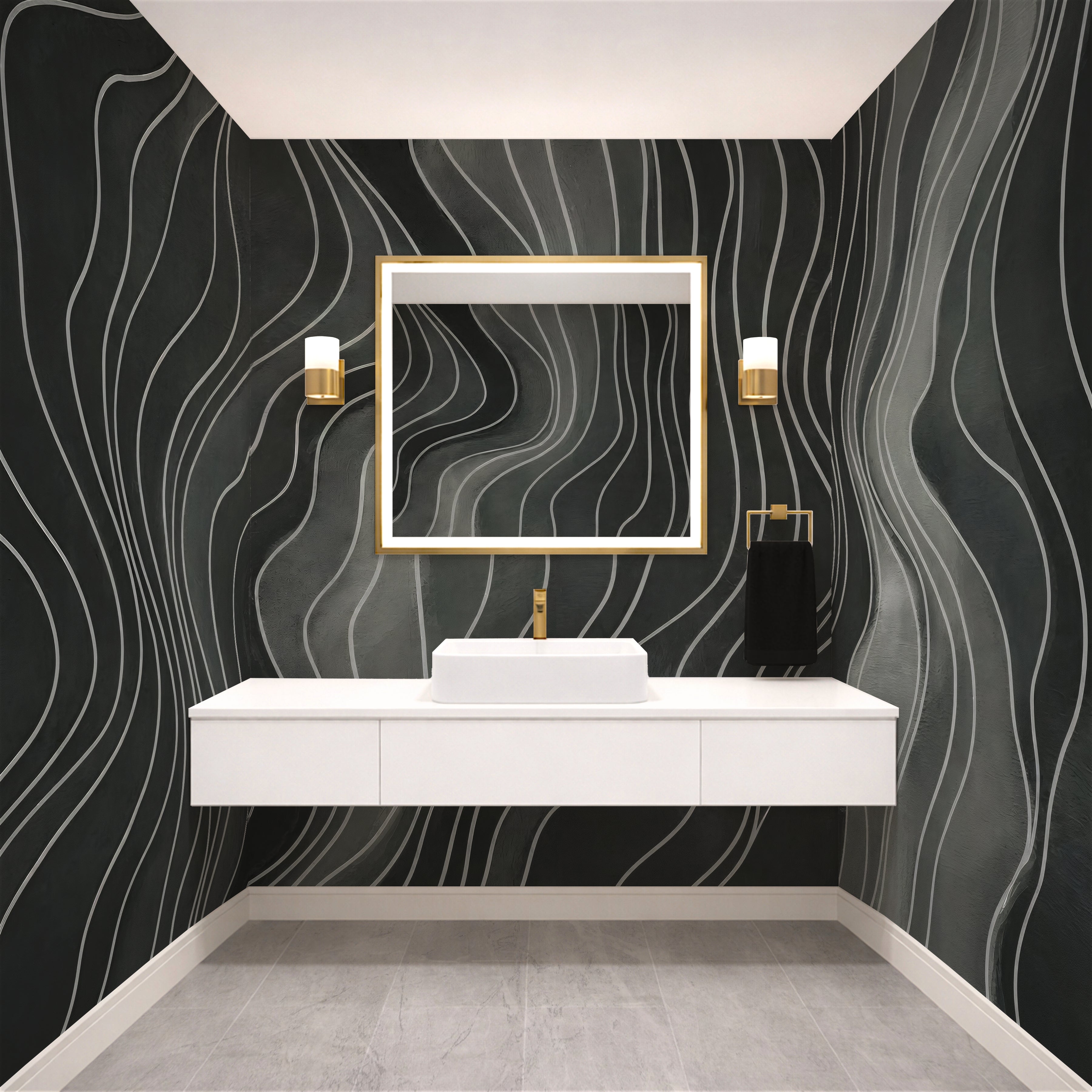Charcoal Wavy Lines - Abstract Luxury Wallpaper Mural