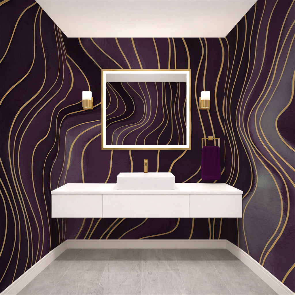 Amethyst Wavy Lines - Abstract Luxury Wallpaper Mural