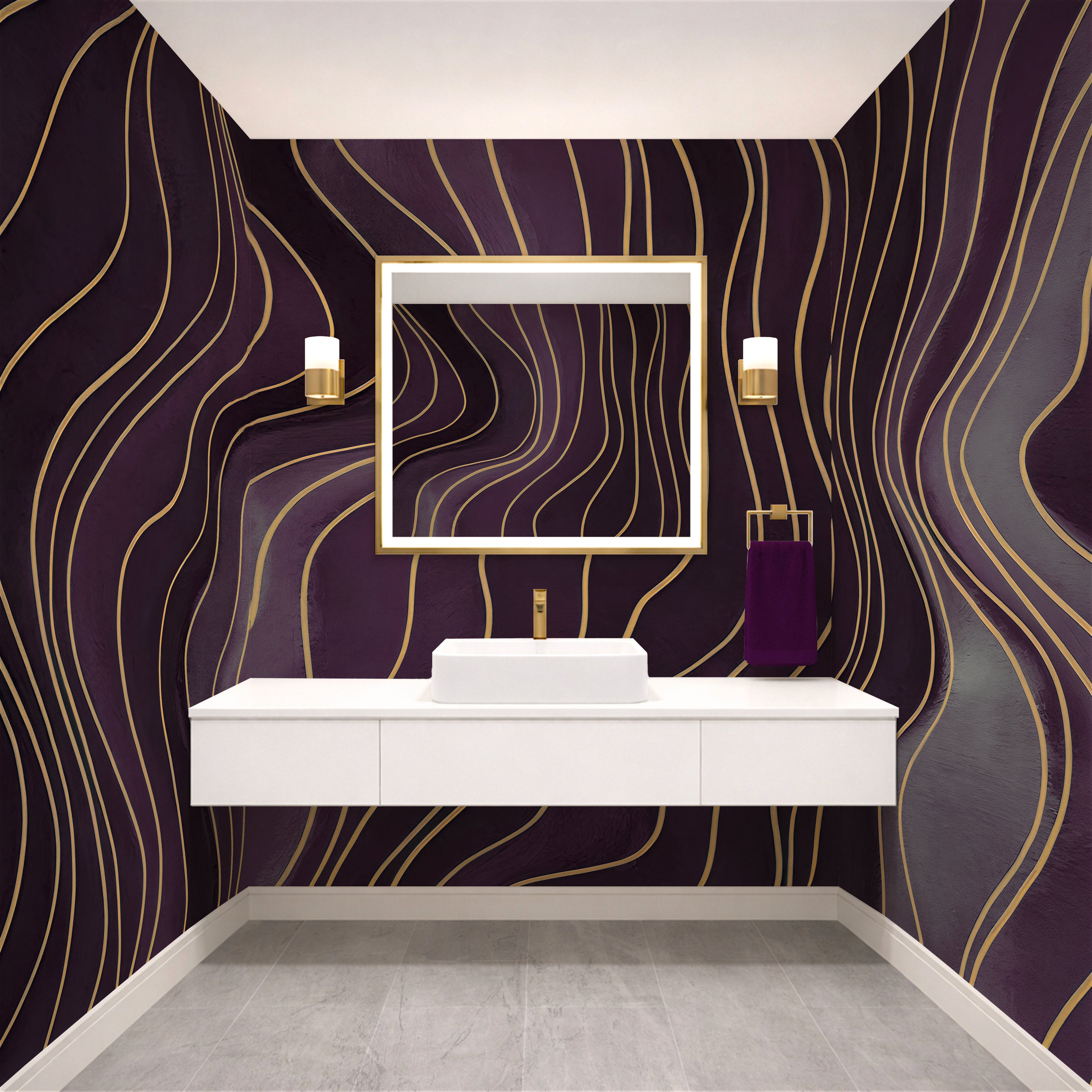 Amethyst Wavy Lines - Abstract Luxury Wallpaper Mural