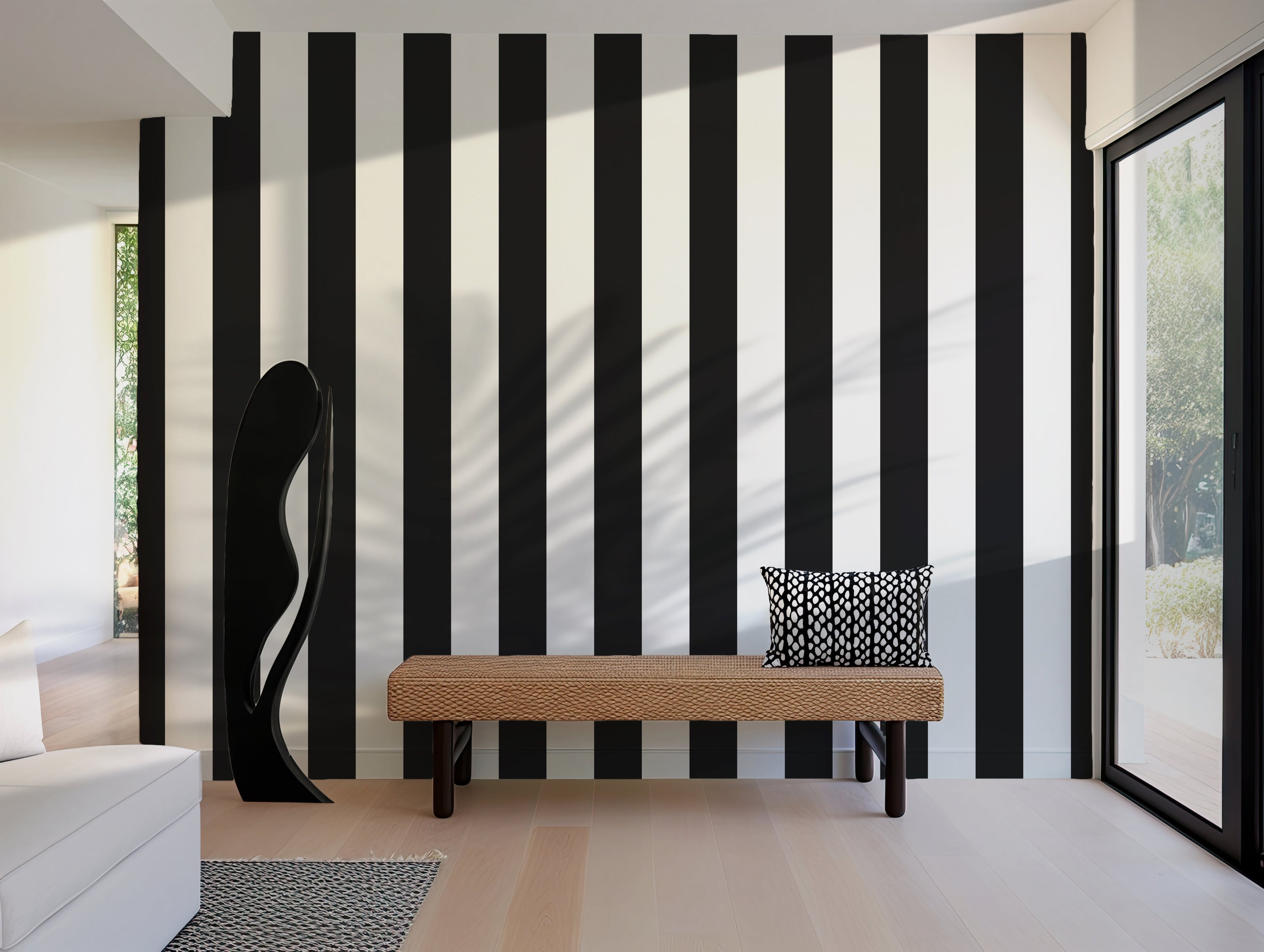 Black & White Horizontal Stripes — Classic Stripes Luxury Wallpaper Mural