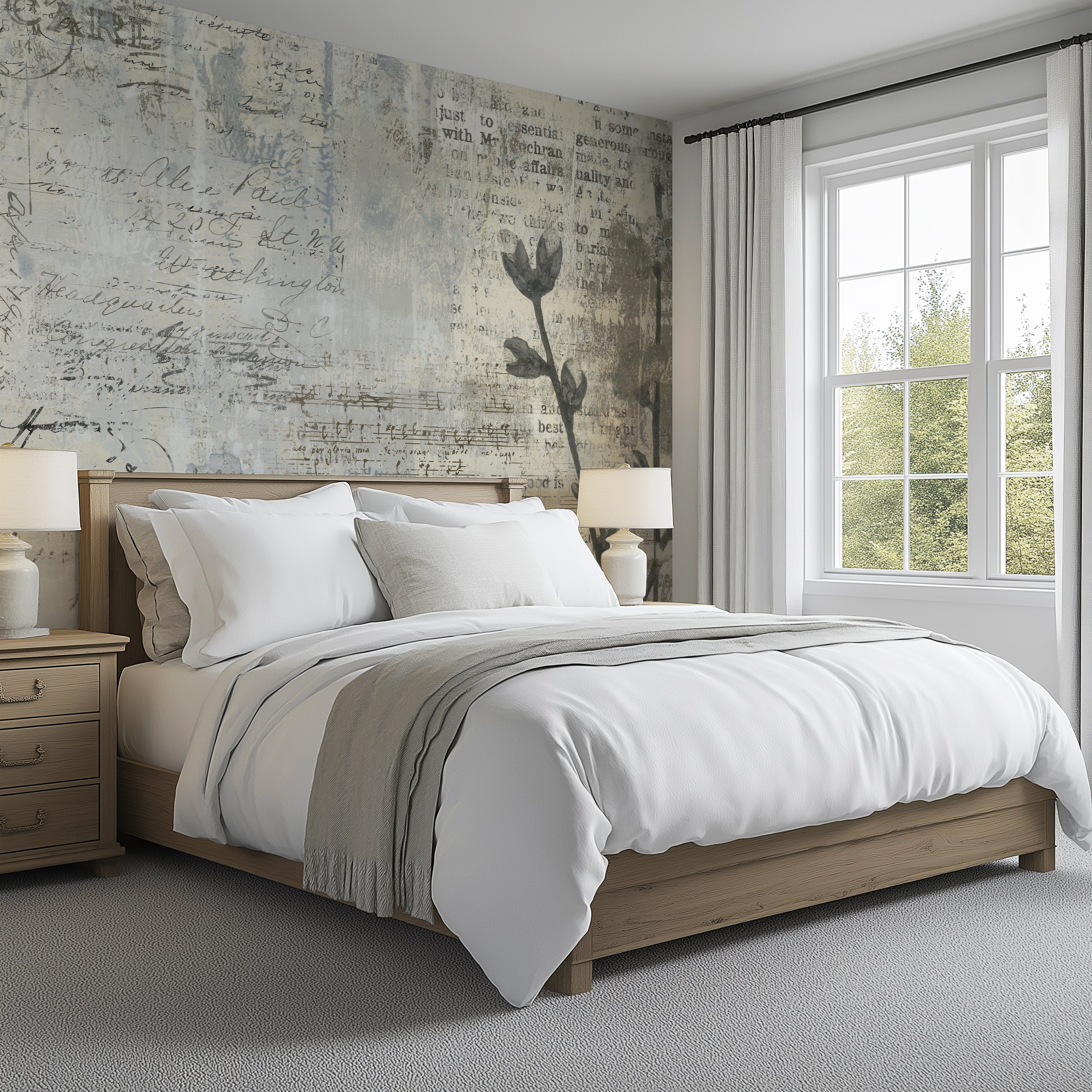 Archival Bloom  —  Rustic Farmhouse Wallpaper Mural