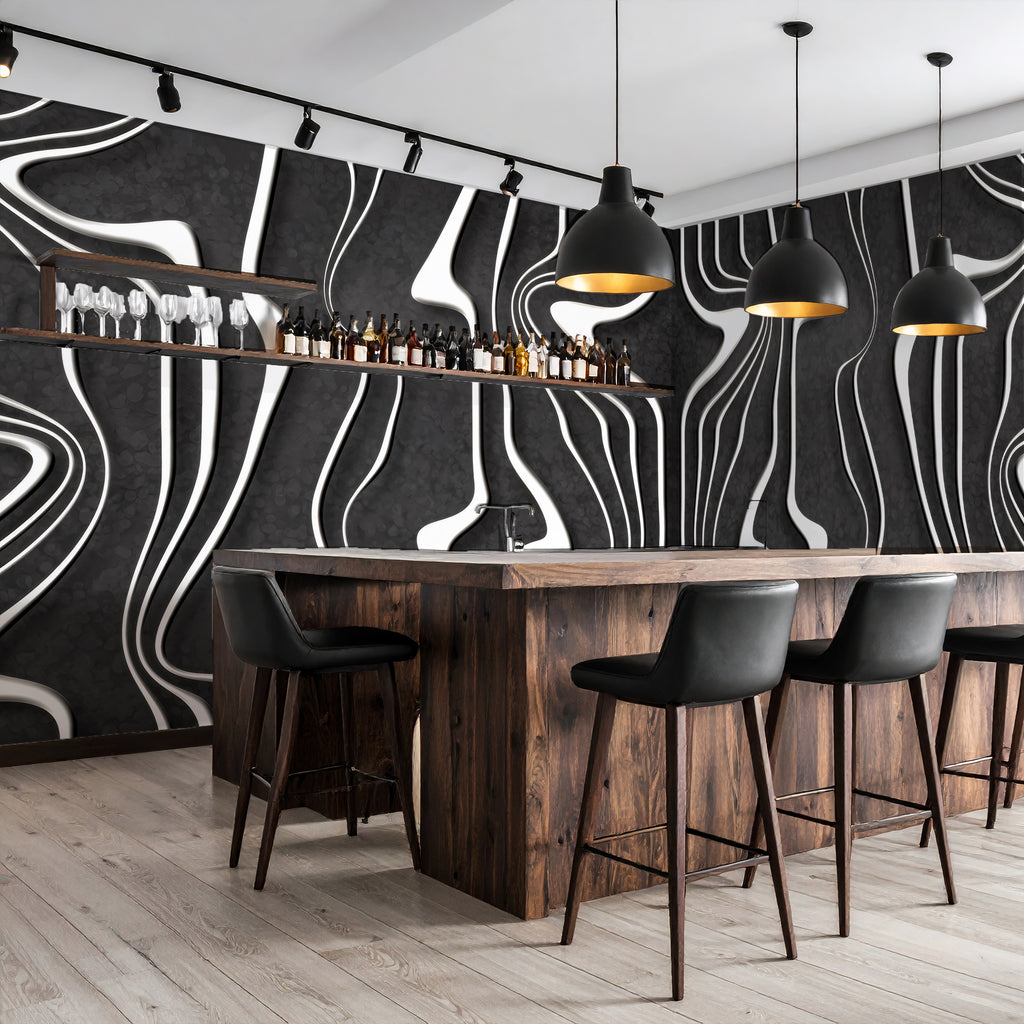 Charcoal Waves — Abstract Luxury Wallpaper Mural