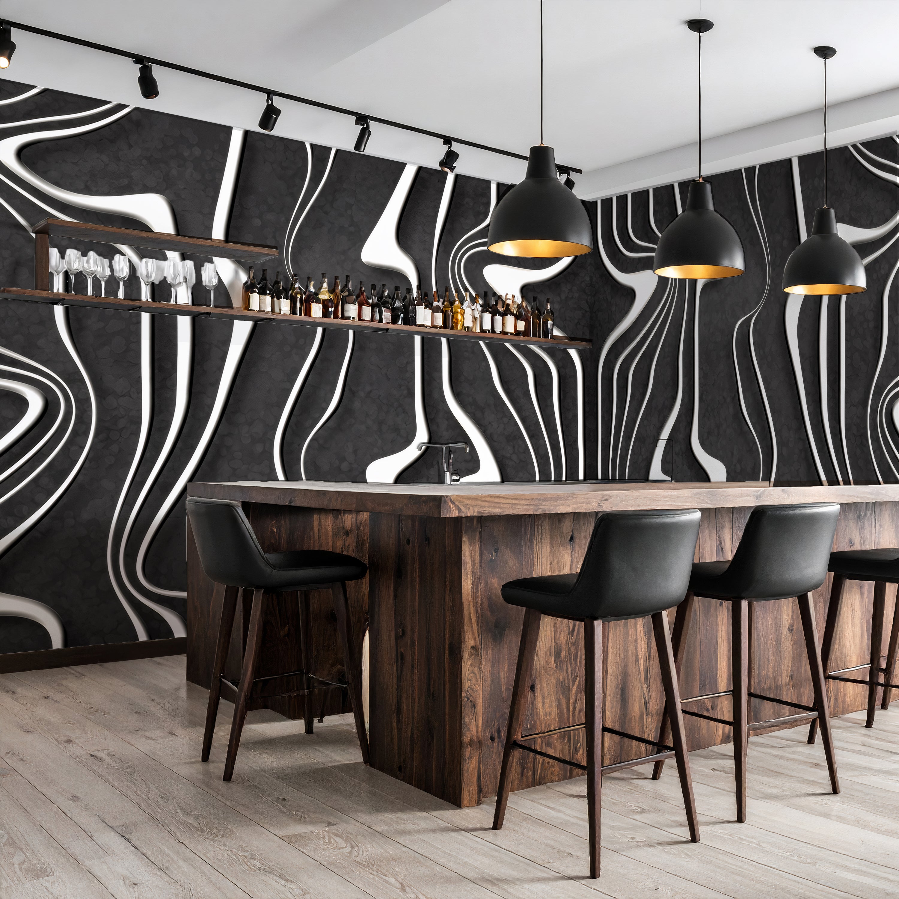 Charcoal Waves — Abstract Luxury Wallpaper Mural