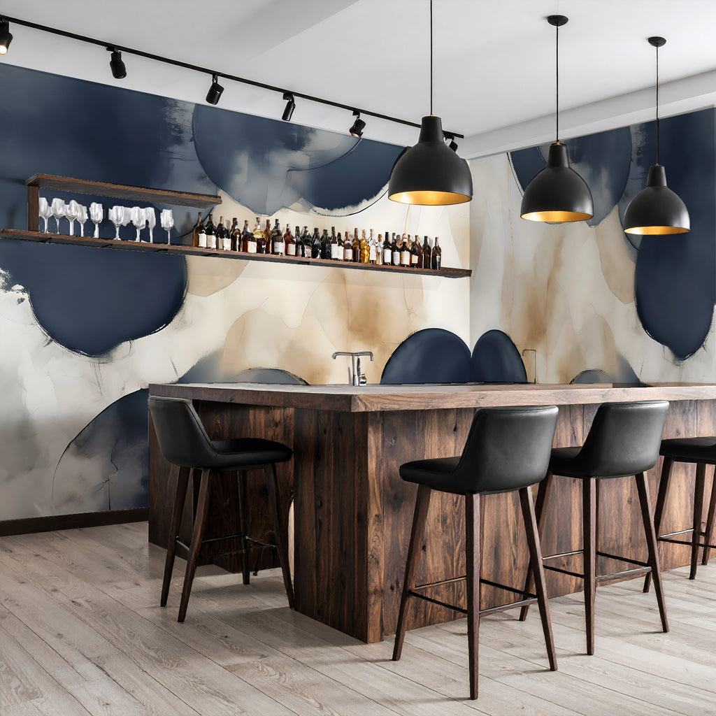Indigo Drift — Abstract Luxury Wallpaper Mural