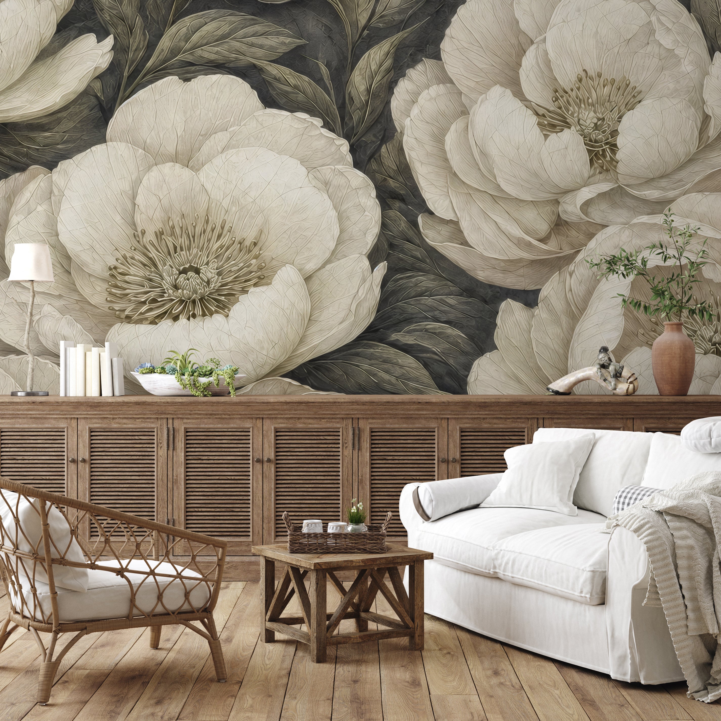 Sage Noir — Bold Florals Luxury Wallpaper Mural