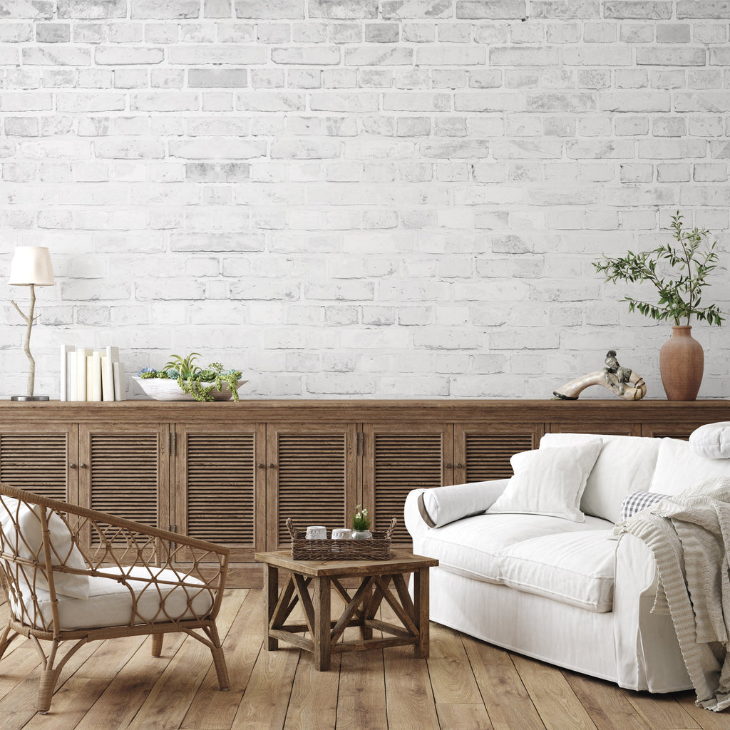 Whitewash Brick — Rustic Farmhouse Luxury Wallpaper Mural