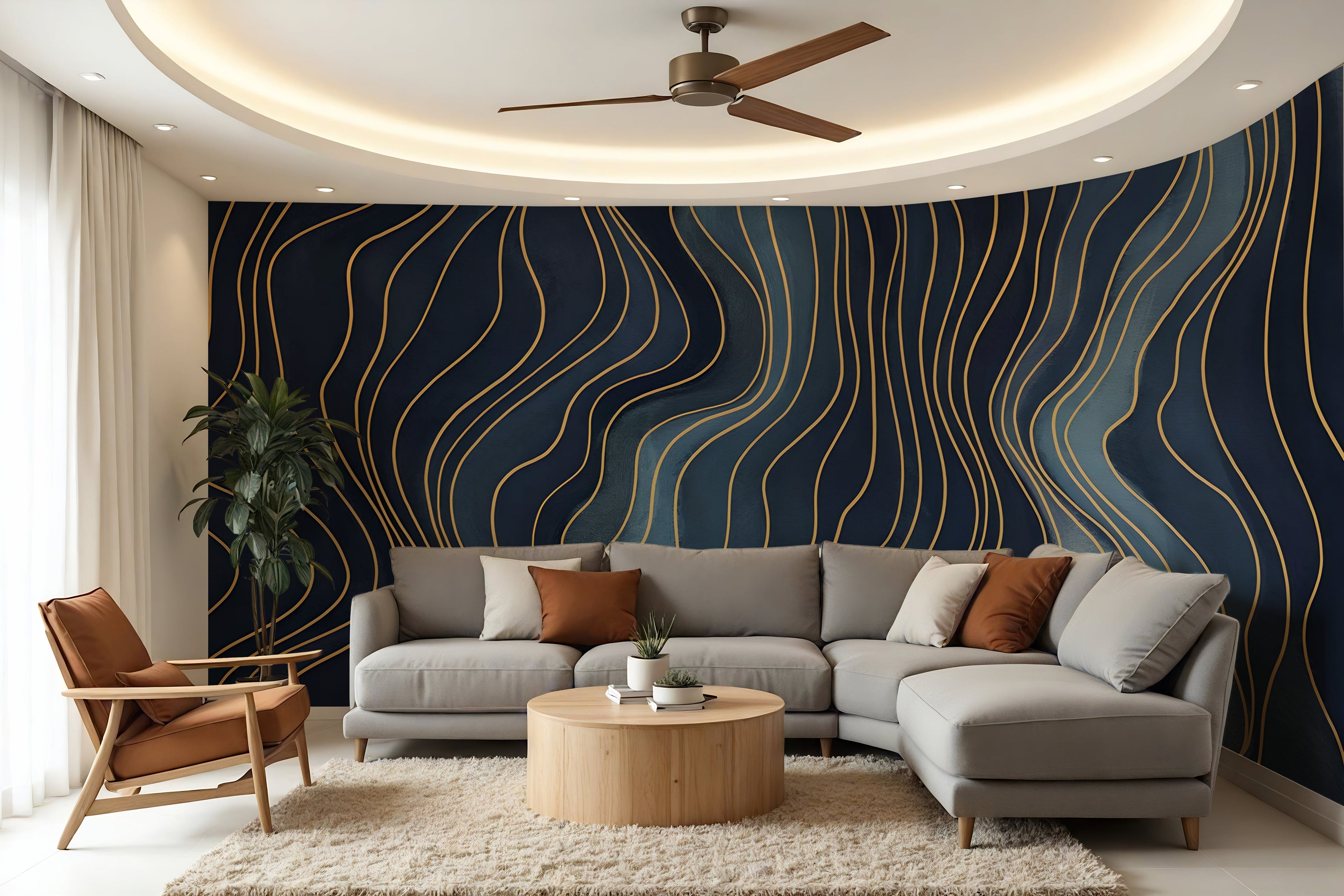 Blue Wavy Lines — Abstract Luxury Wallpaper Mural
