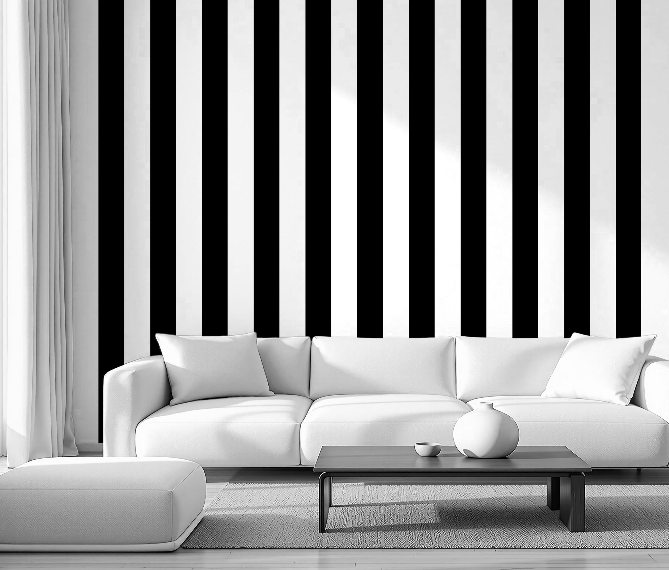 Black & White Horizontal Stripes — Classic Stripes Luxury Wallpaper Mural